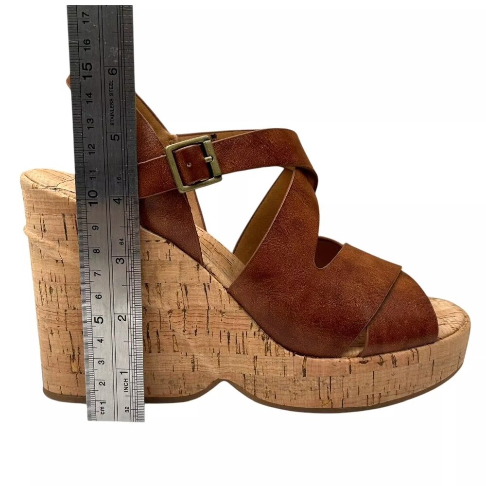 Korks Brigitte Women's Wedge Platform Sandal Size 7 Brown/Tan Open Toe Style - Picture 6 of 10